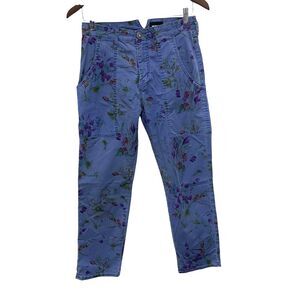 Hudson Jeans Womens 26 Blue Floral Leverage High Rise Ankle Cargo Cropped Denim